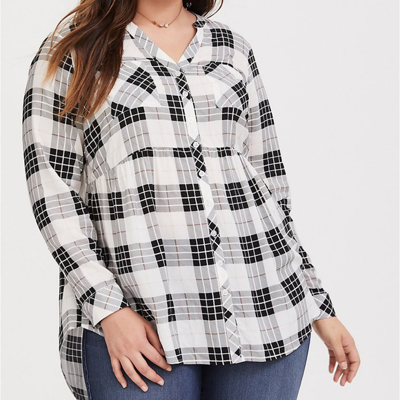 torrid Tops - TORRID emma plaid challis babydoll tunic AC12